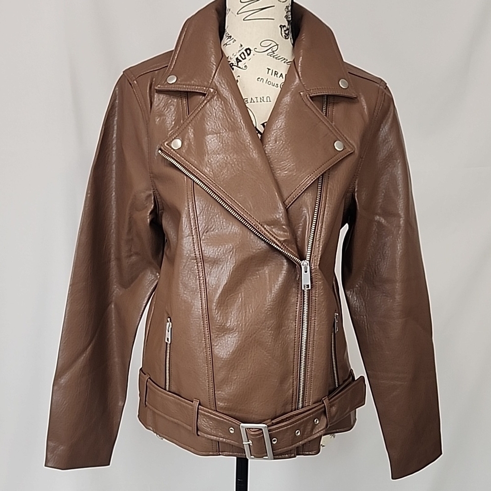 NWT Old Navy Brown Faux Leather Fully Lined Jacket, Medium